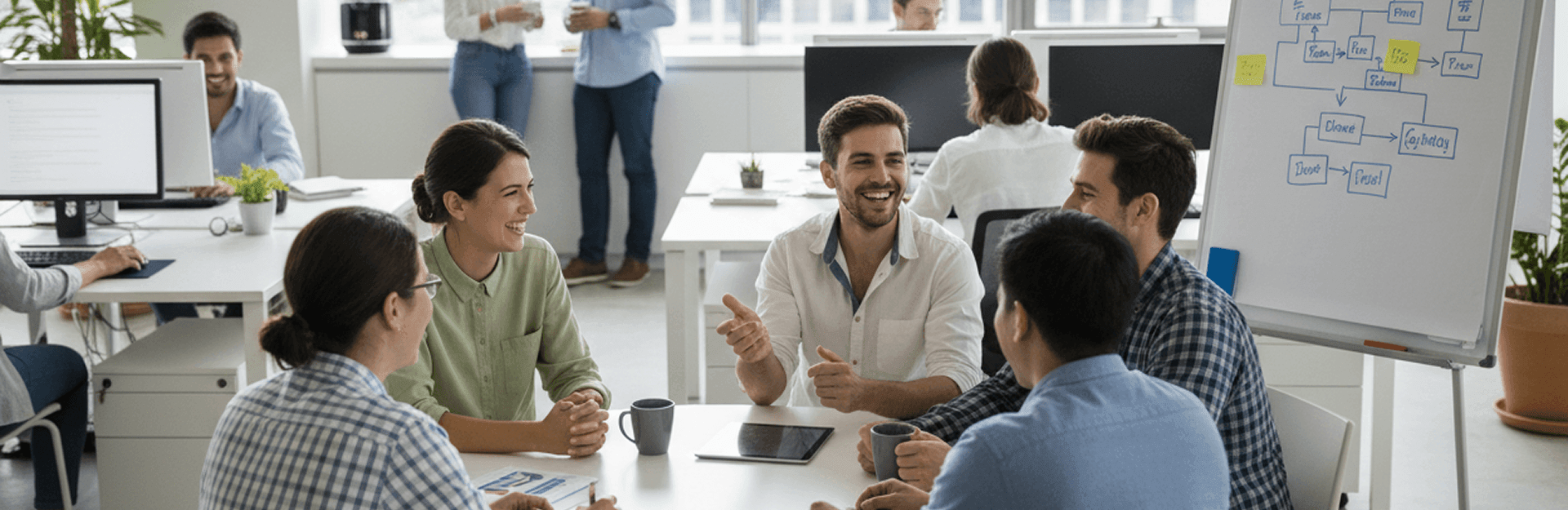 Team collaborating in a modern office